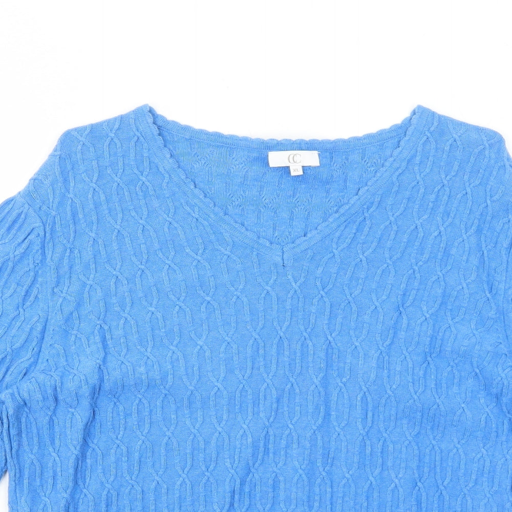 CC Womens Blue V-Neck Cotton Pullover Jumper Size XL