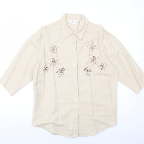 Damart Womens Beige Cotton Basic Button-Up Size 12 Collared