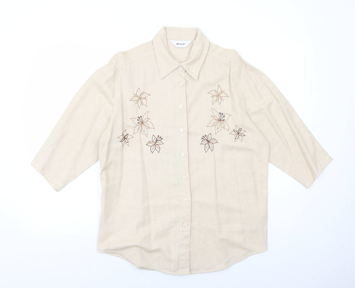 Damart Womens Beige Cotton Basic Button-Up Size 12 Collared