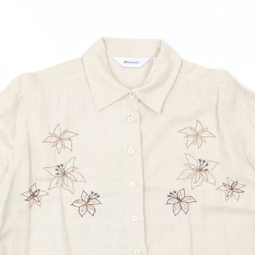 Damart Womens Beige Cotton Basic Button-Up Size 12 Collared