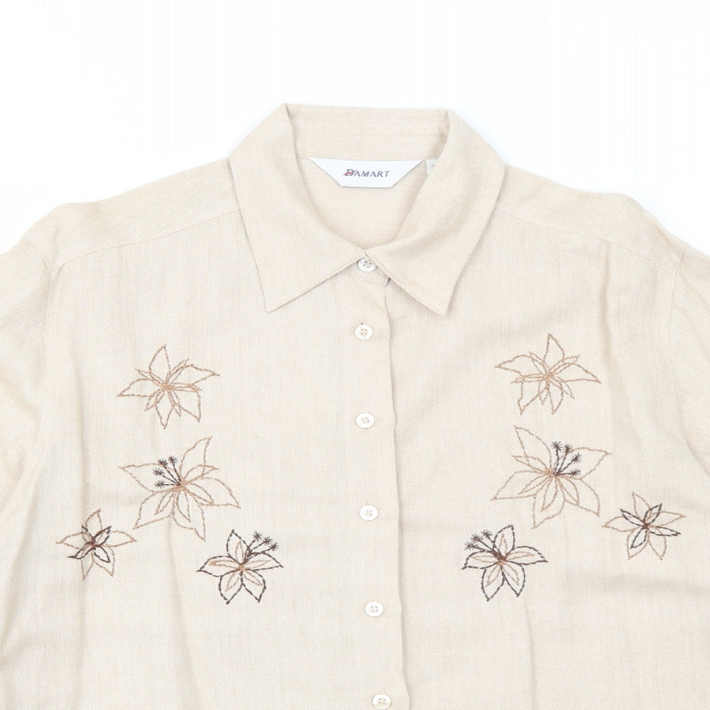 Damart Womens Beige Cotton Basic Button-Up Size 12 Collared