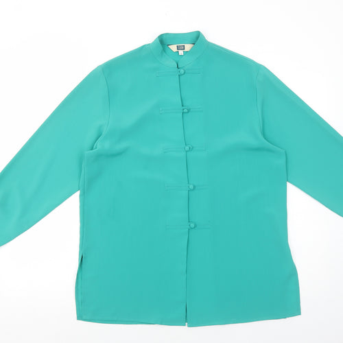 Soon Womens Green Polyester Basic Button-Up Size 12 Mock Neck