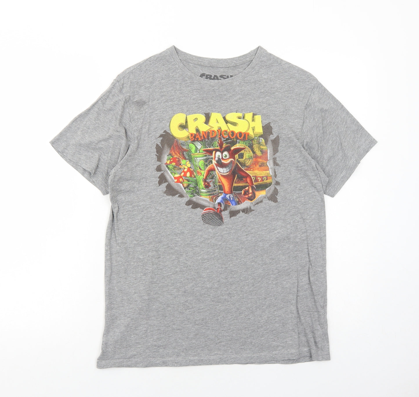 Primark Mens Grey Viscose T-Shirt Size S Round Neck - Crash Bandicoot