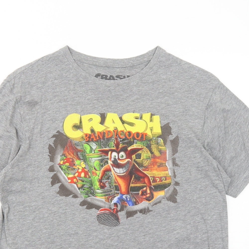 Primark Mens Grey Viscose T-Shirt Size S Round Neck - Crash Bandicoot