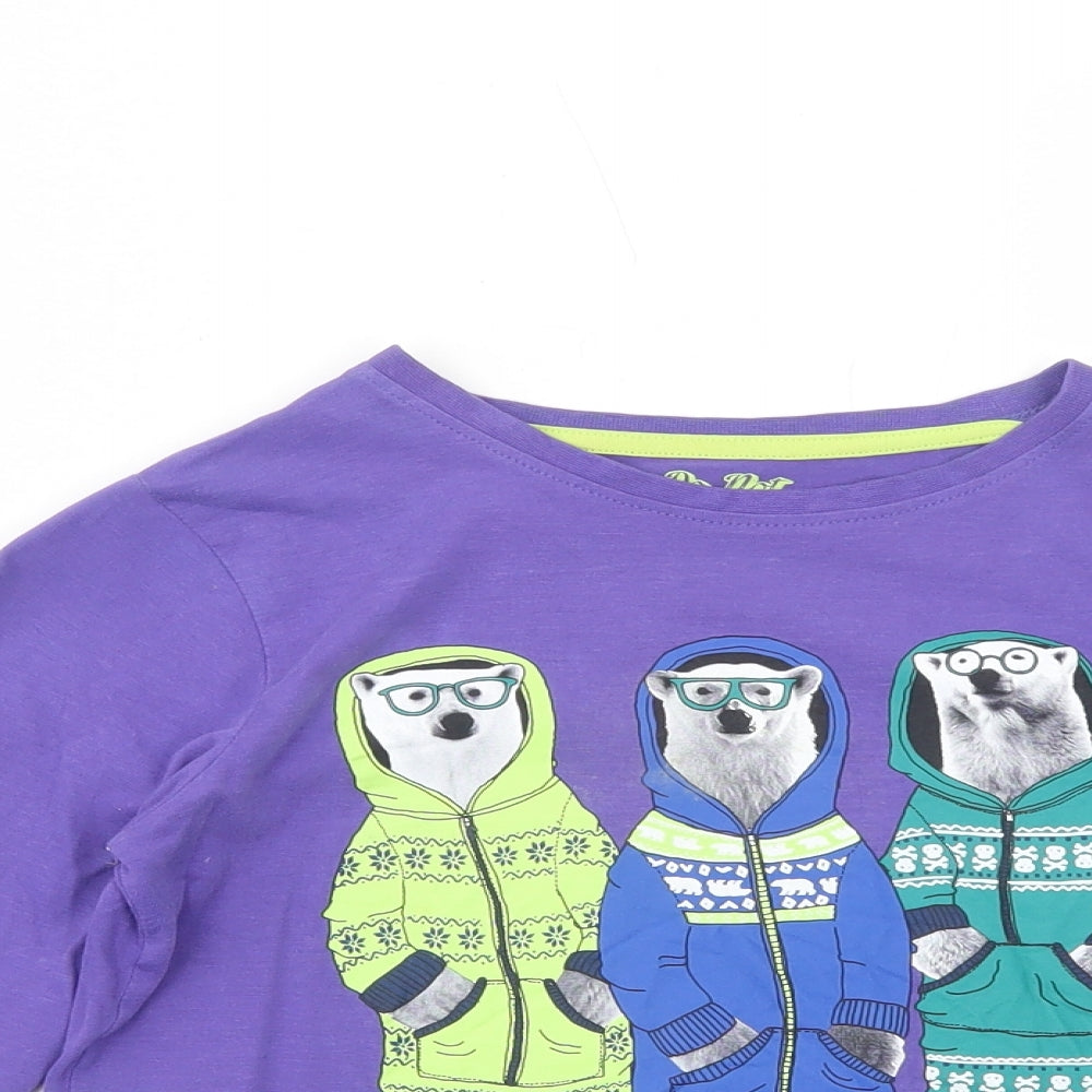 Marks and Spencer Boys Purple Cotton Basic T-Shirt Size 7-8 Years Round Neck Pullover - Bears