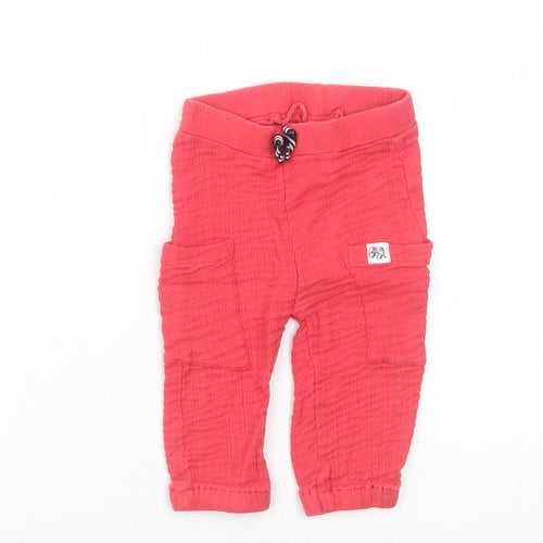Nutmeg Baby Red Cotton Cargo Trousers Size 6-9 Months Drawstring