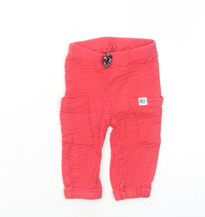 Nutmeg Baby Red Cotton Cargo Trousers Size 6-9 Months Drawstring