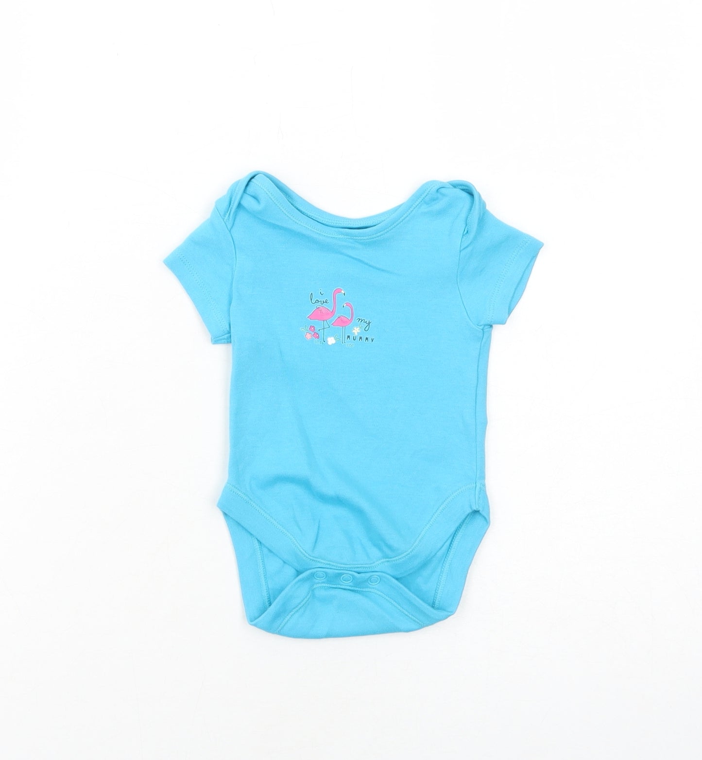 Primark Girls Blue Cotton Babygrow One-Piece Size 0-3 Months Snap - Flamingo