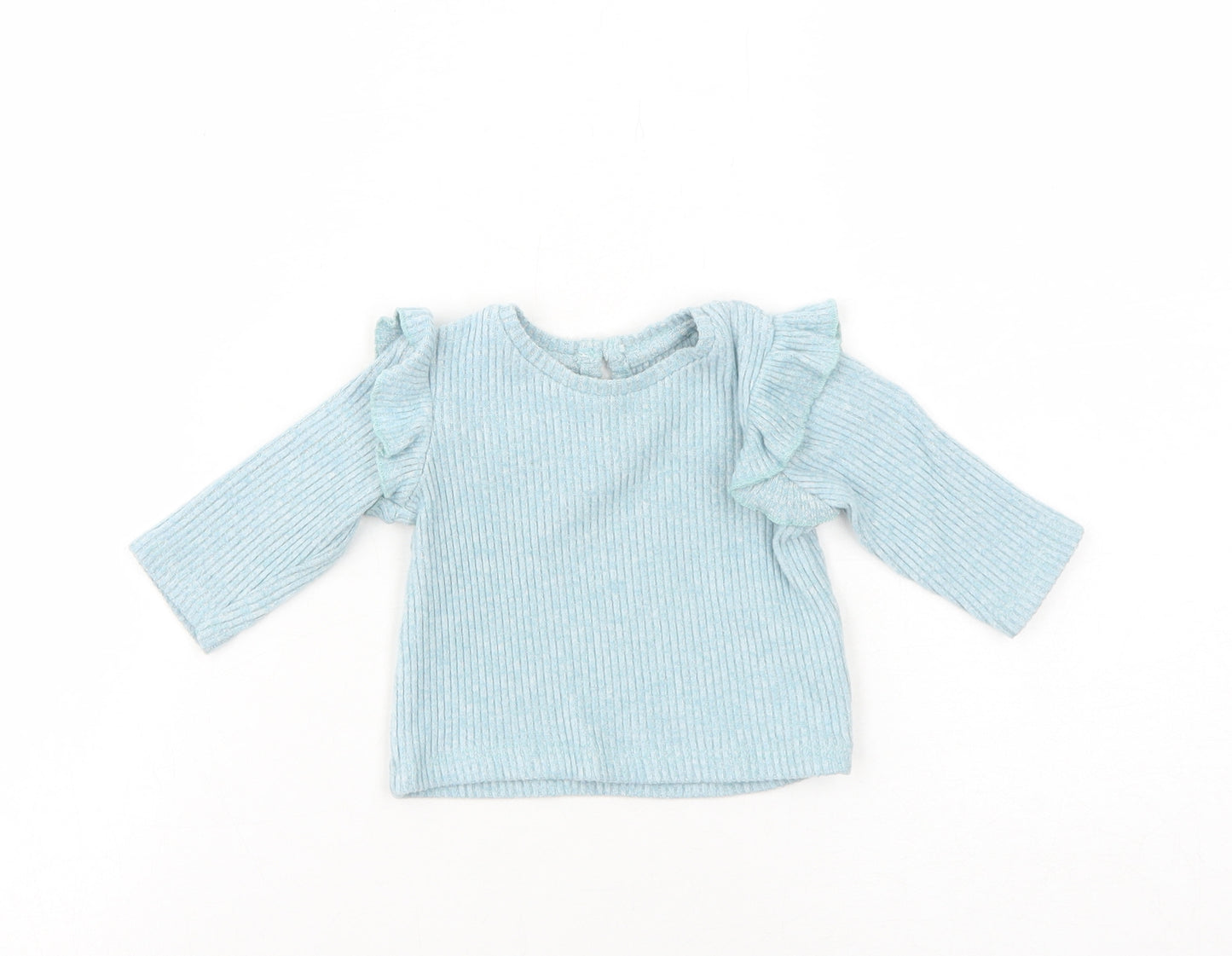 Matalan Girls Blue Cotton Basic T-Shirt Size Newborn Round Neck Button