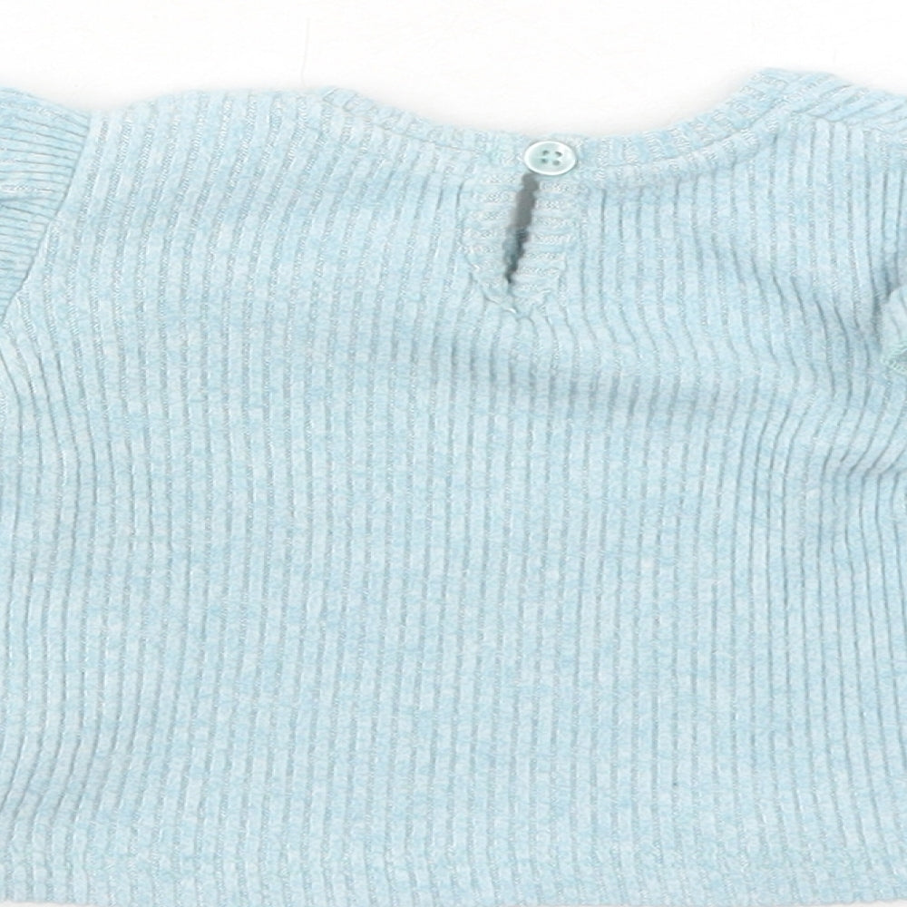 Matalan Girls Blue Cotton Basic T-Shirt Size Newborn Round Neck Button