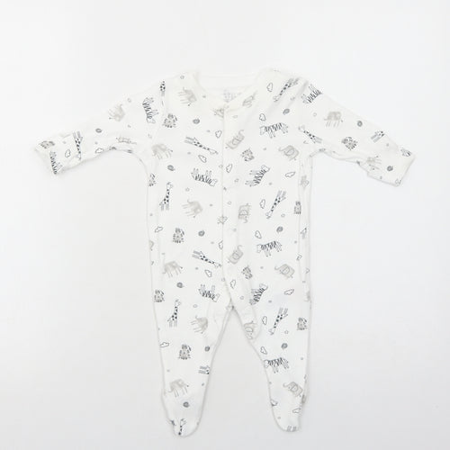 Primark Girls White Geometric Cotton Babygrow One-Piece Size 0-3 Months Snap - Animals