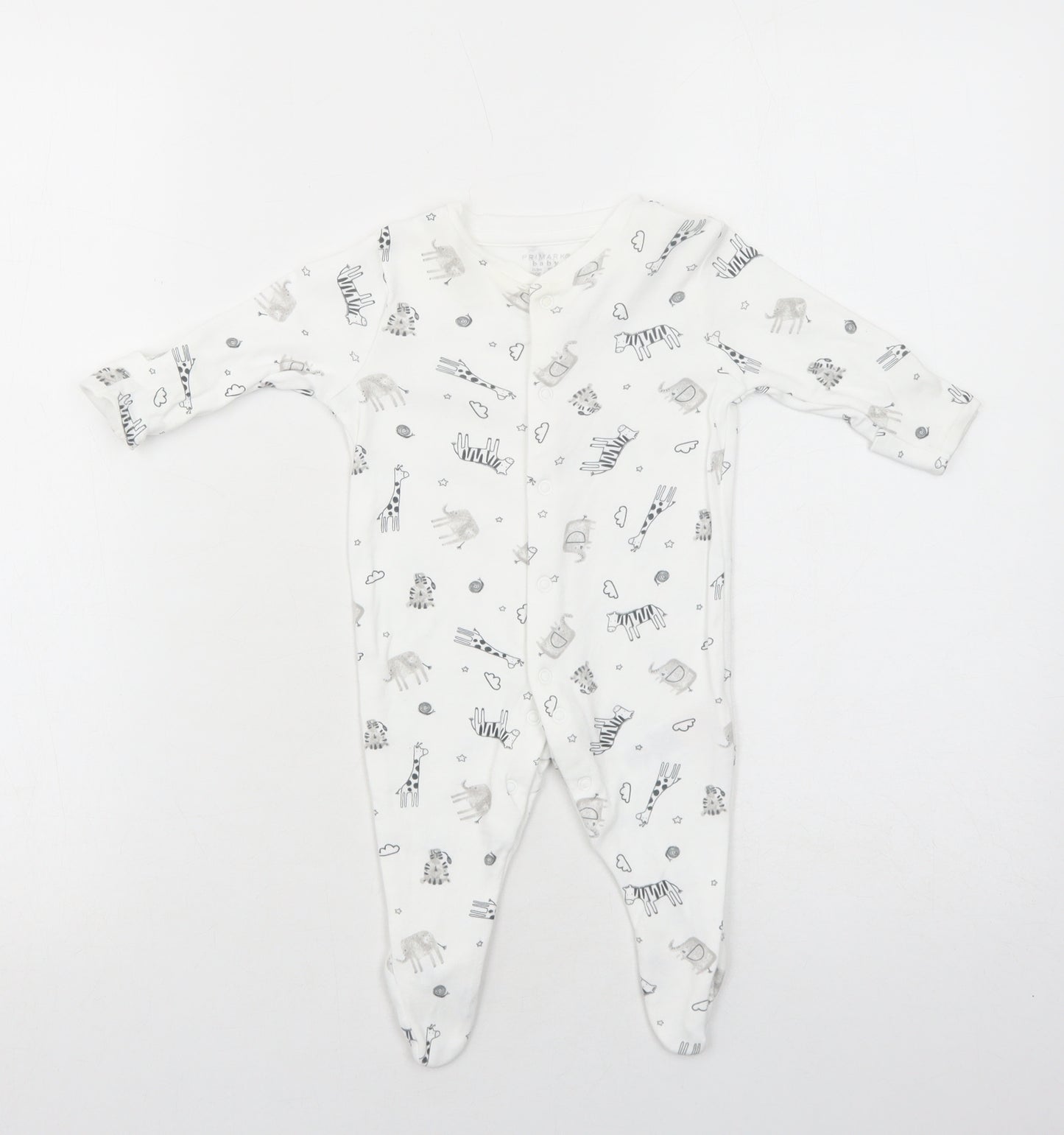 Primark Girls White Geometric Cotton Babygrow One-Piece Size 0-3 Months Snap - Animals