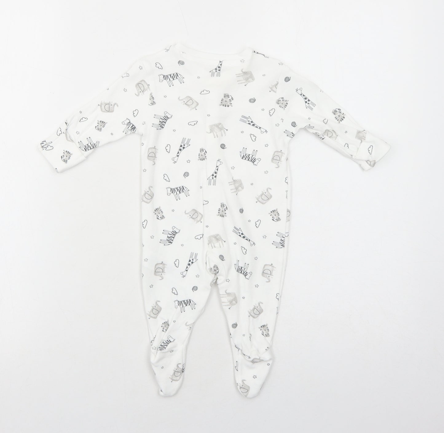 Primark Girls White Geometric Cotton Babygrow One-Piece Size 0-3 Months Snap - Animals