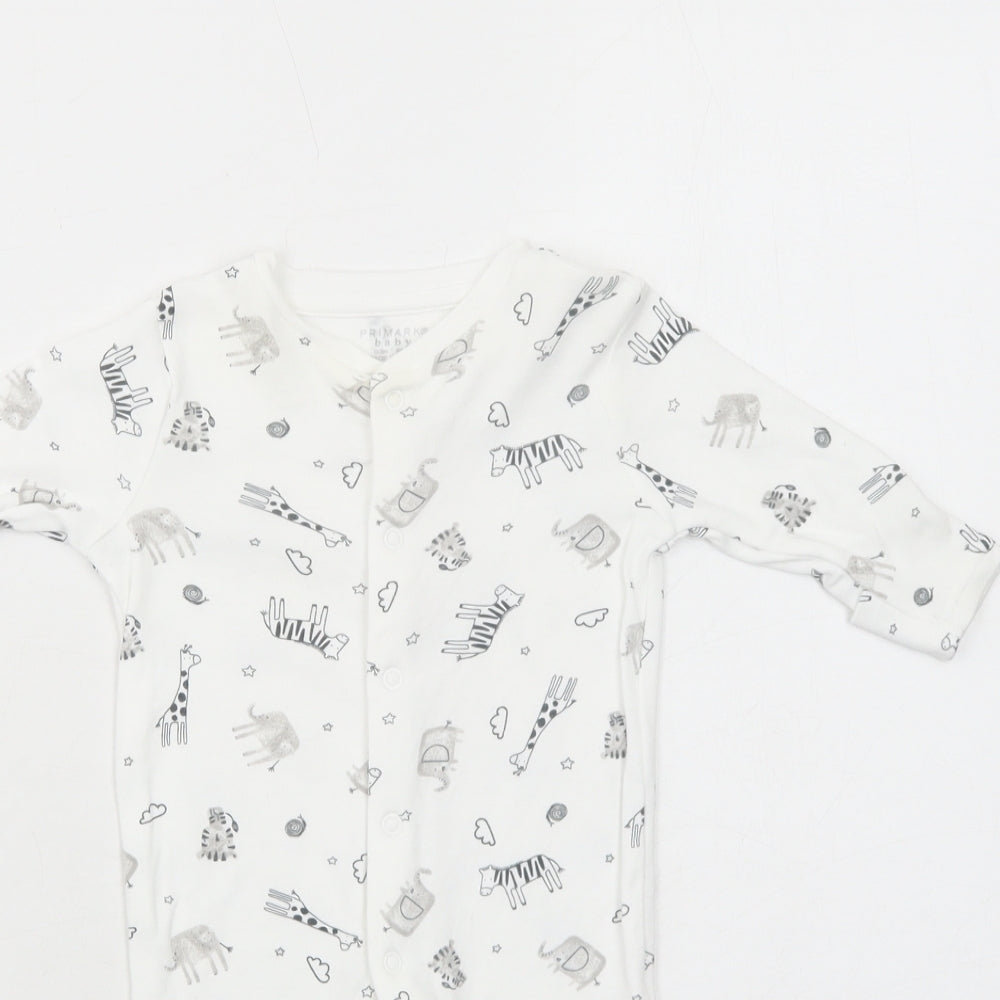 Primark Girls White Geometric Cotton Babygrow One-Piece Size 0-3 Months Snap - Animals