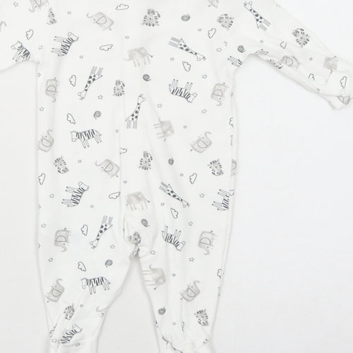 Primark Girls White Geometric Cotton Babygrow One-Piece Size 0-3 Months Snap - Animals