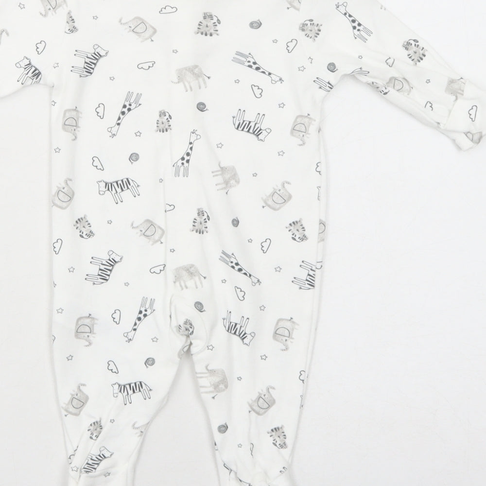 Primark Girls White Geometric Cotton Babygrow One-Piece Size 0-3 Months Snap - Animals