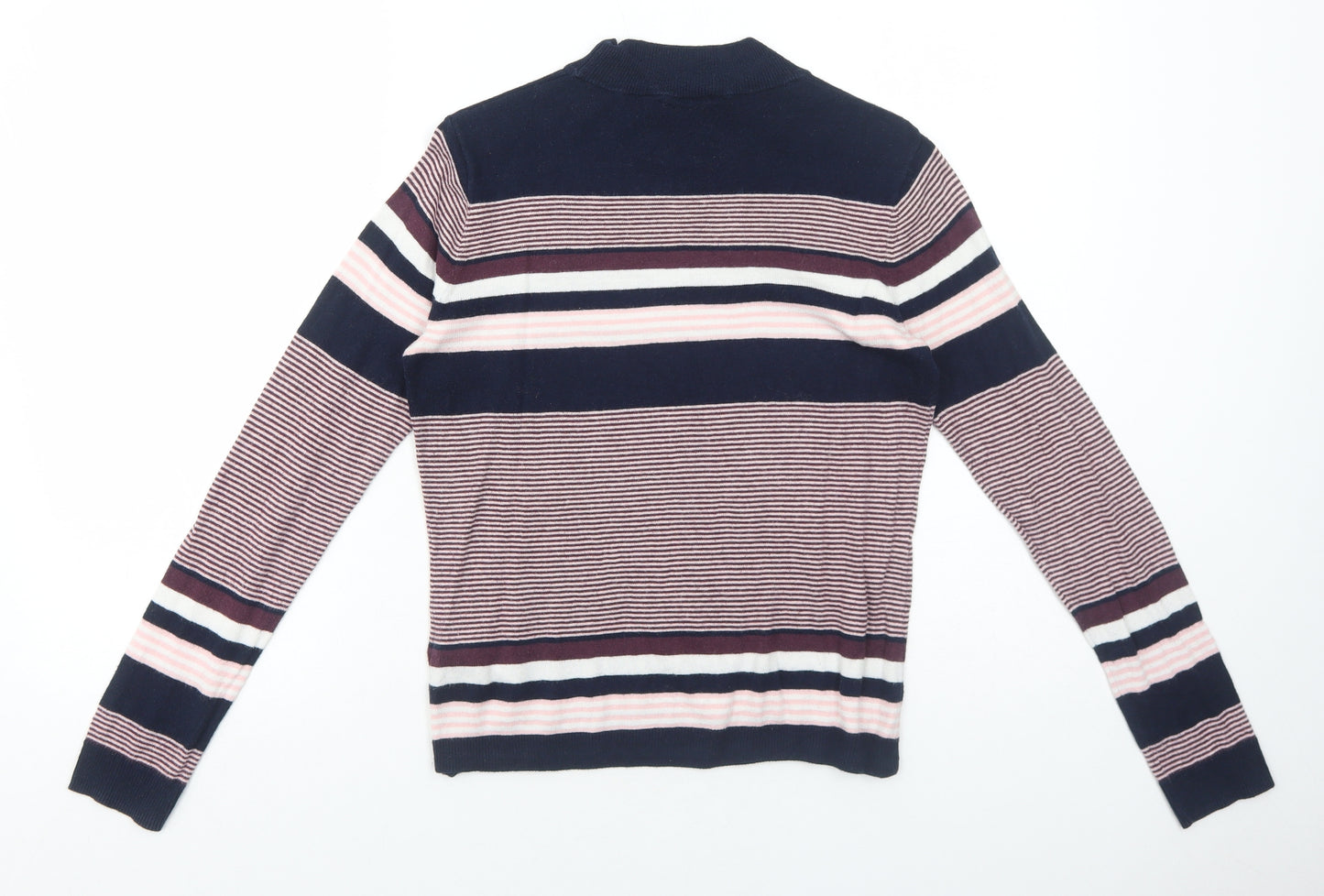 Great Plains Womens Multicoloured Mock Neck Striped Cotton Pullover Jumper Size XS