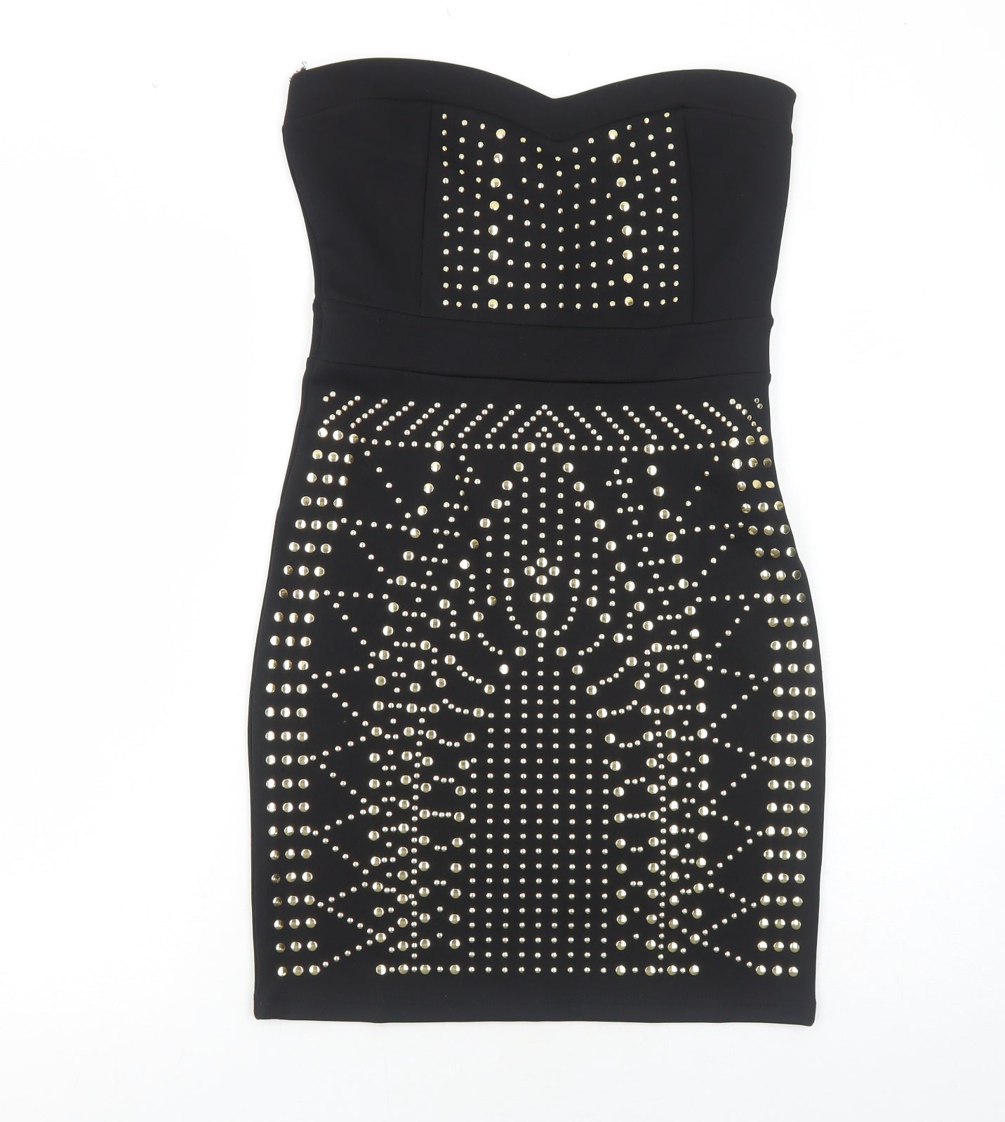 River Island Womens Black Geometric Polyester Bodycon Size 10 Sweetheart Zip