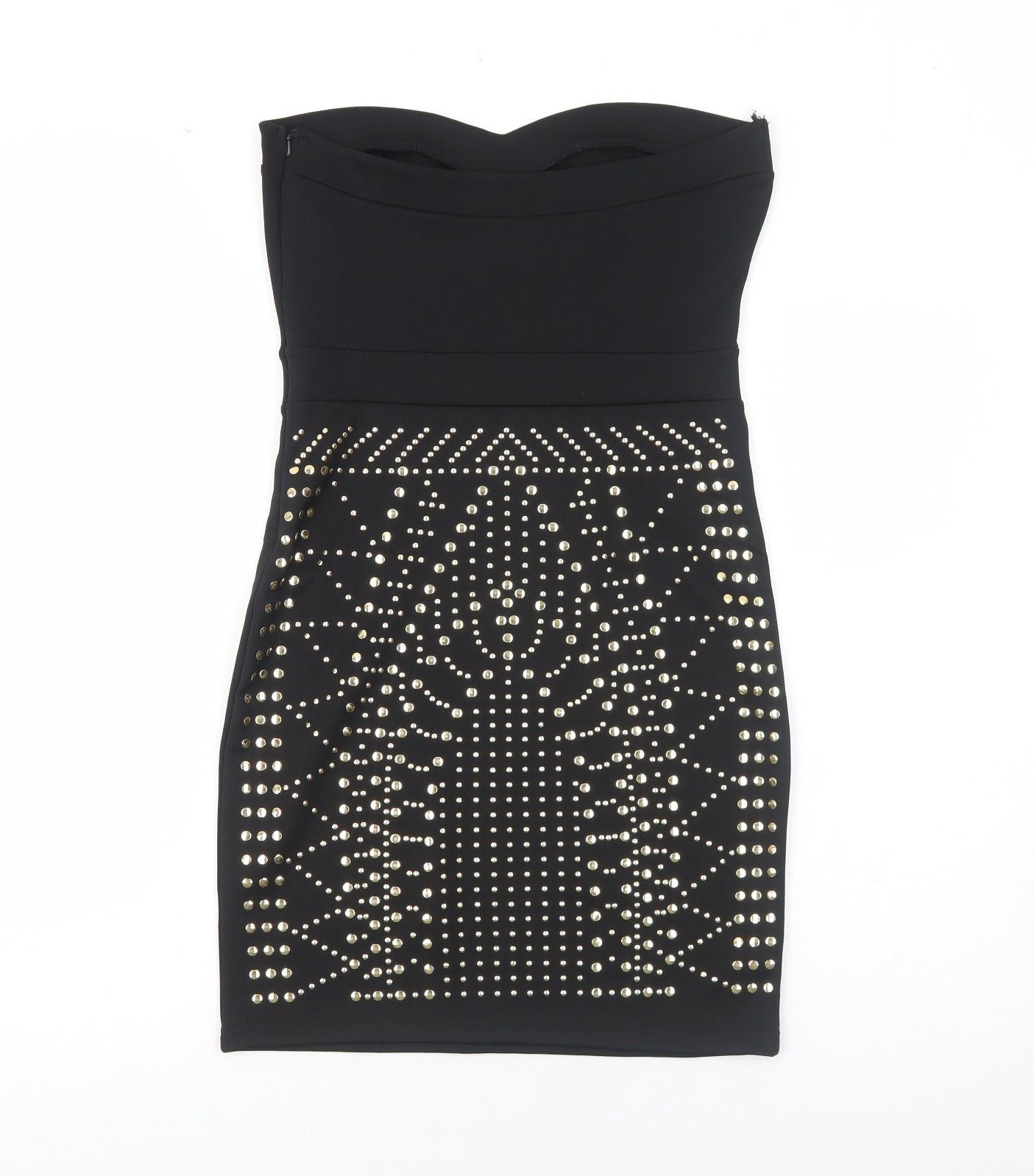 River Island Womens Black Geometric Polyester Bodycon Size 10 Sweetheart Zip