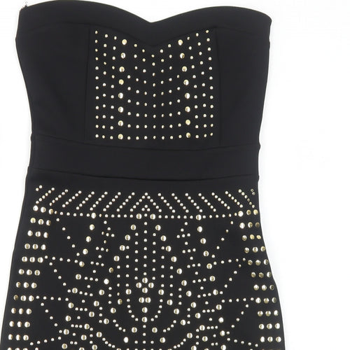 River Island Womens Black Geometric Polyester Bodycon Size 10 Sweetheart Zip