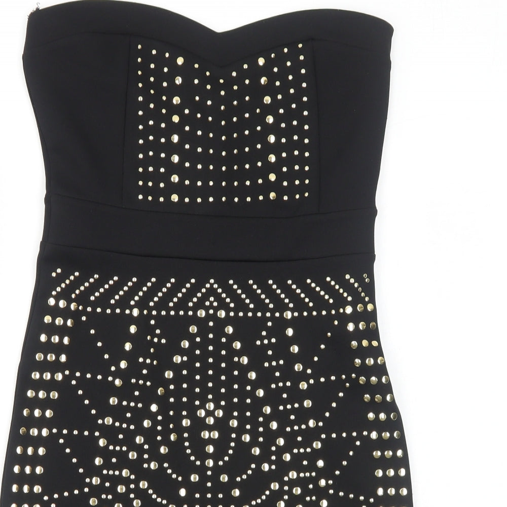 River Island Womens Black Geometric Polyester Bodycon Size 10 Sweetheart Zip