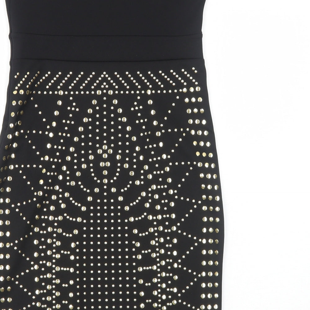 River Island Womens Black Geometric Polyester Bodycon Size 10 Sweetheart Zip