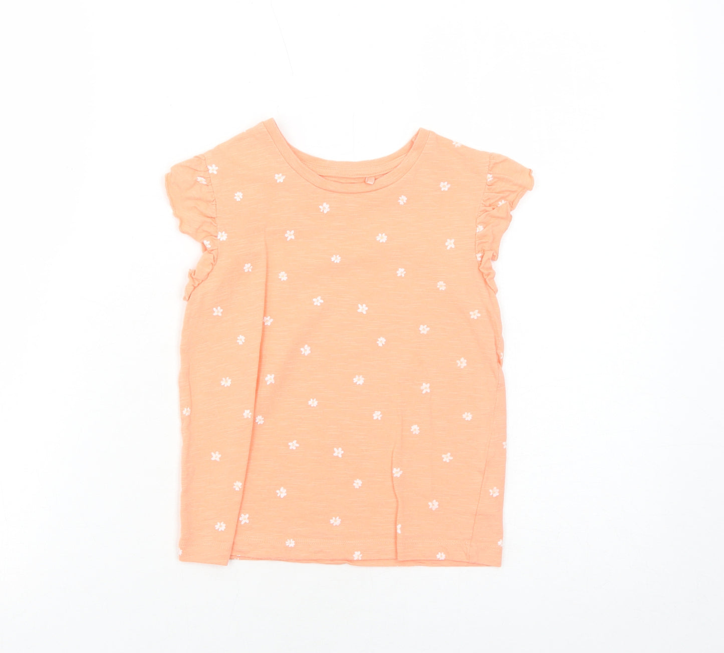 George Girls Orange Floral Cotton Basic T-Shirt Size 5-6 Years Round Neck Pullover