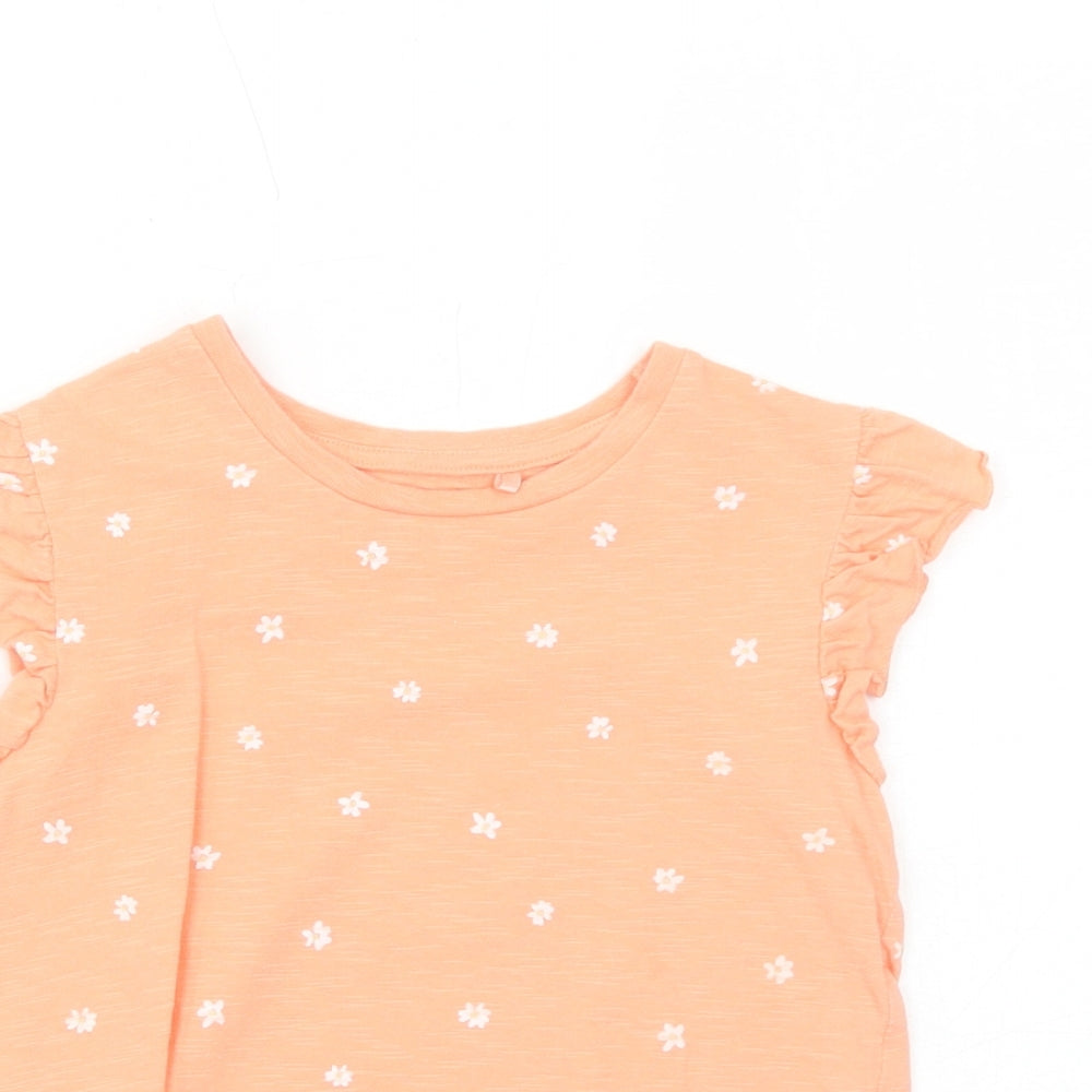 George Girls Orange Floral Cotton Basic T-Shirt Size 5-6 Years Round Neck Pullover
