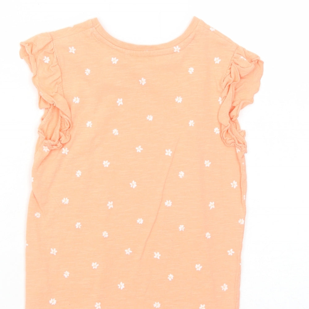 George Girls Orange Floral Cotton Basic T-Shirt Size 5-6 Years Round Neck Pullover
