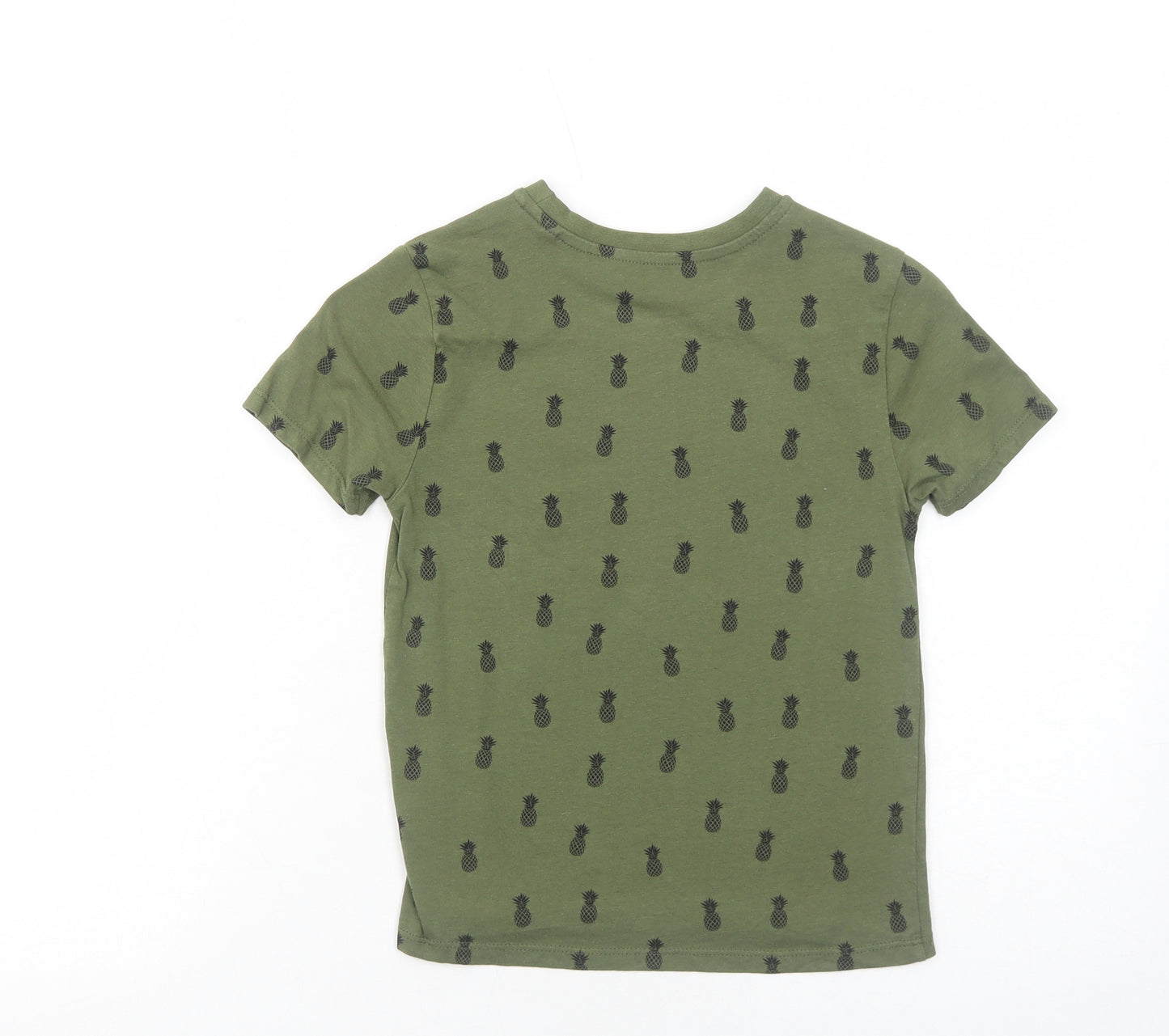 Primark Girls Green Geometric Cotton Basic T-Shirt Size 6-7 Years Round Neck Pullover - Be Kind Be Cool Pineapple