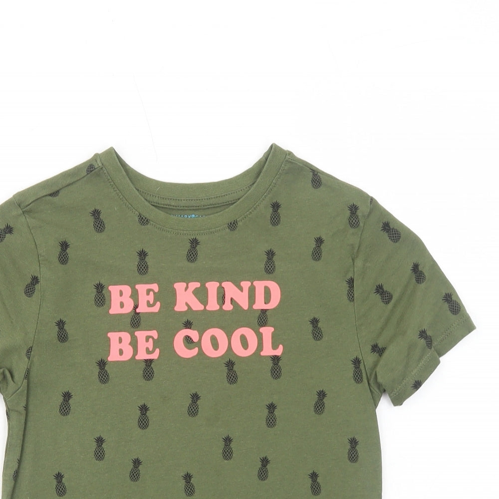 Primark Girls Green Geometric Cotton Basic T-Shirt Size 6-7 Years Round Neck Pullover - Be Kind Be Cool Pineapple