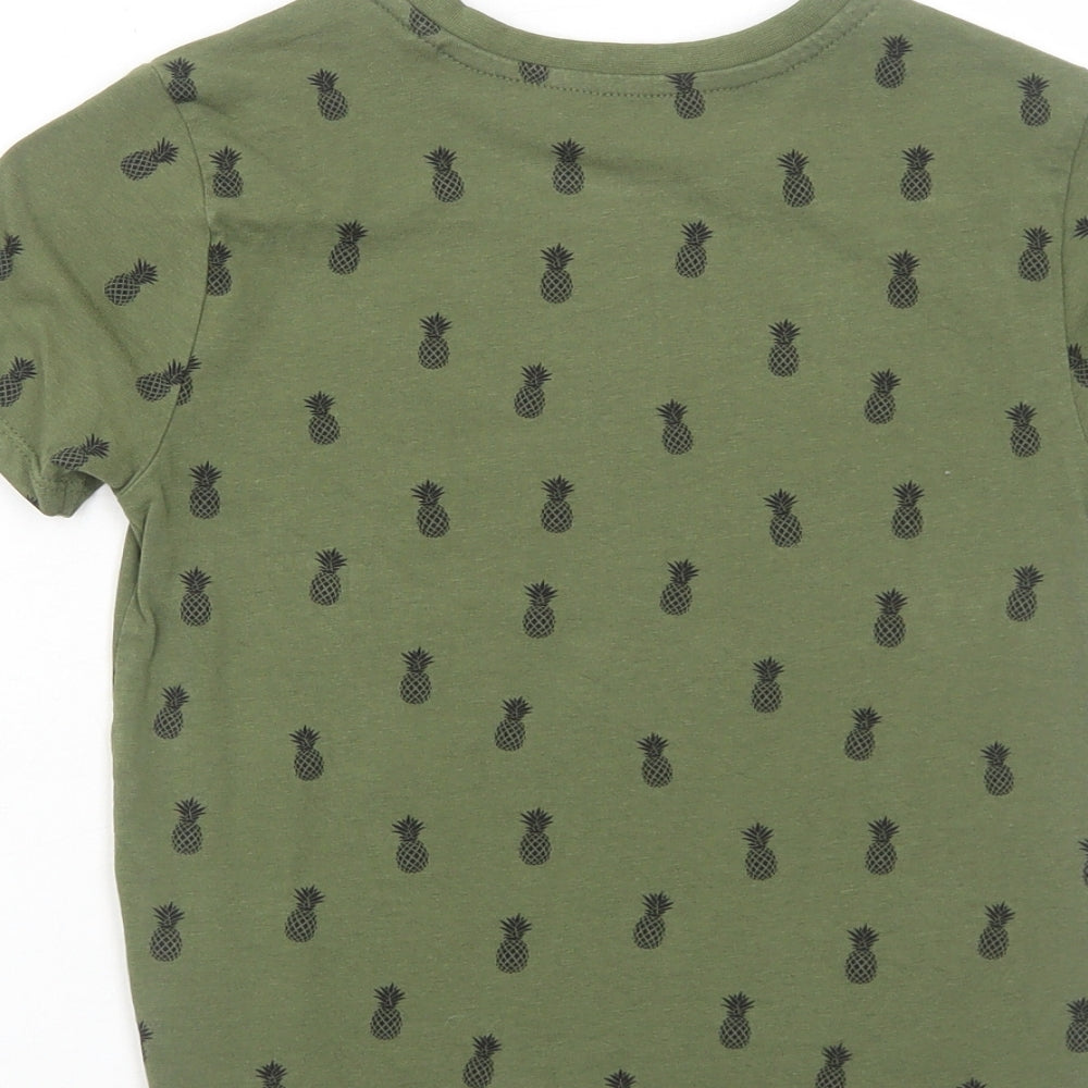 Primark Girls Green Geometric Cotton Basic T-Shirt Size 6-7 Years Round Neck Pullover - Be Kind Be Cool Pineapple