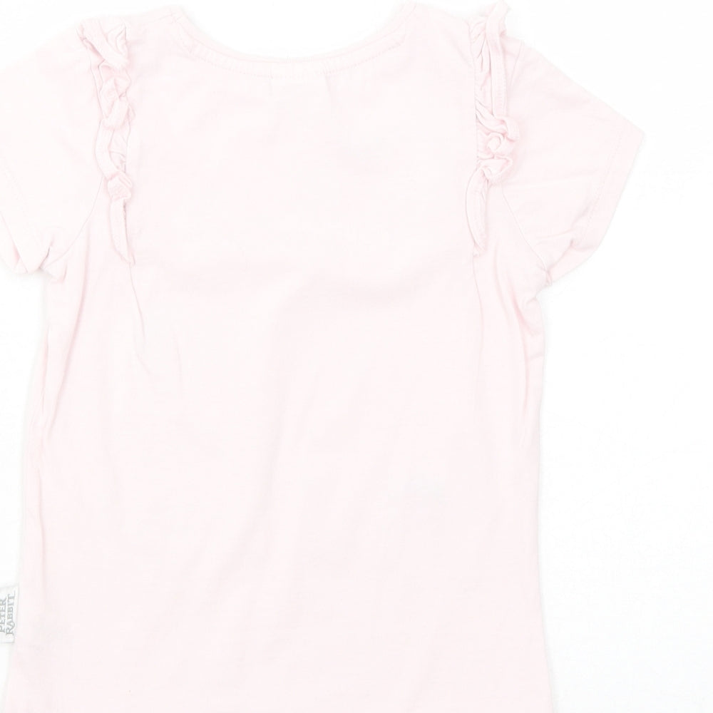 George Girls Pink Cotton Basic T-Shirt Size 5-6 Years Round Neck Pullover - Peter Rabbit