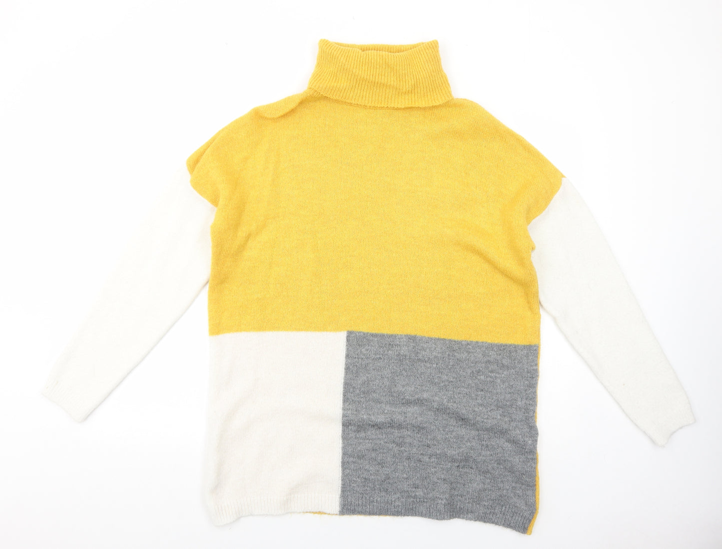 Peacocks Womens Yellow Roll Neck Geometric Acrylic Pullover Jumper Size M