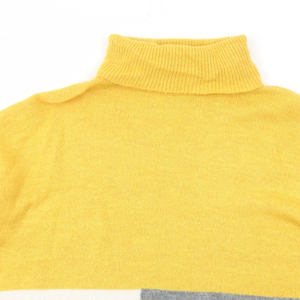Peacocks Womens Yellow Roll Neck Geometric Acrylic Pullover Jumper Size M