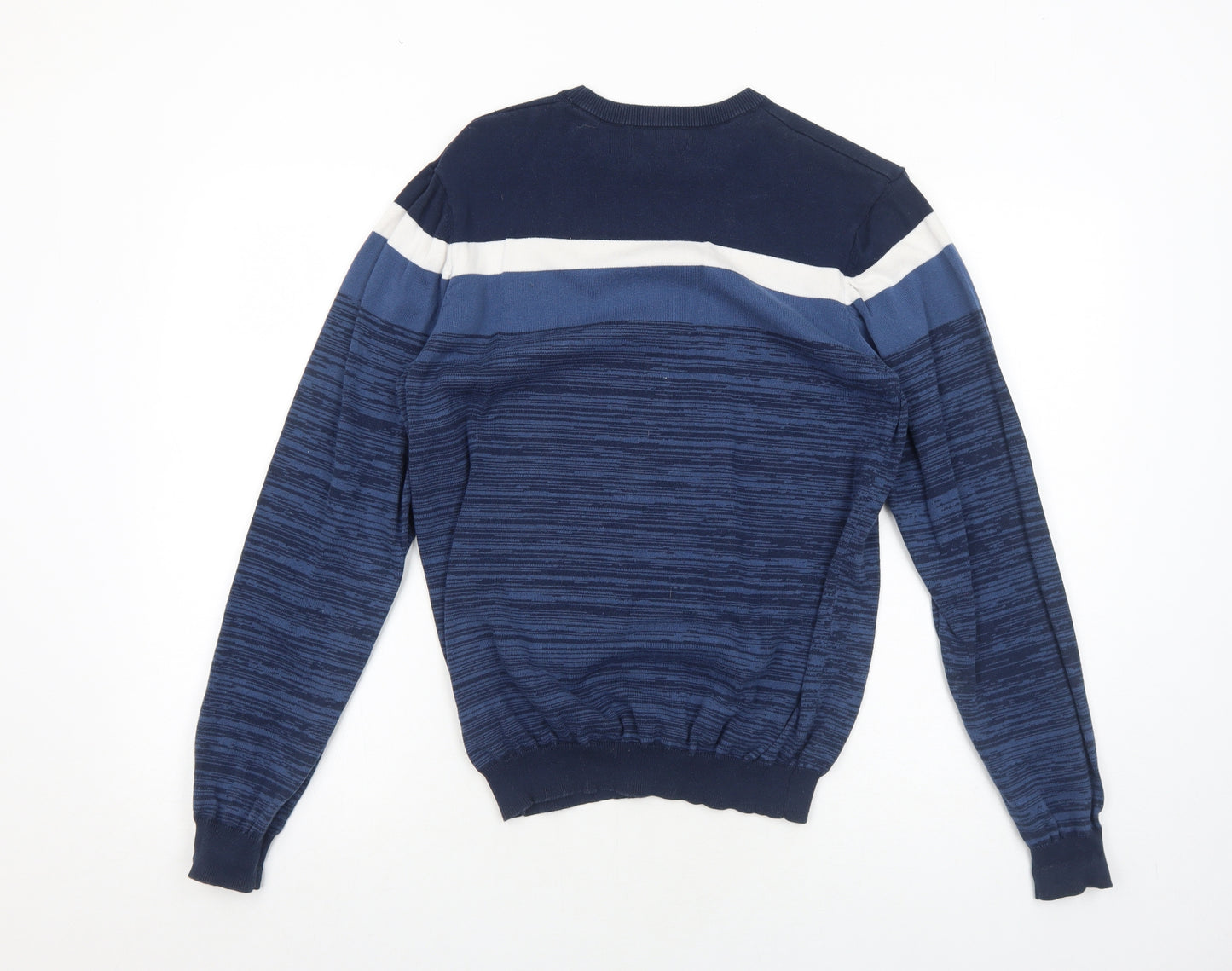 Studio Mens Blue Round Neck Cotton Pullover Jumper Size M Long Sleeve