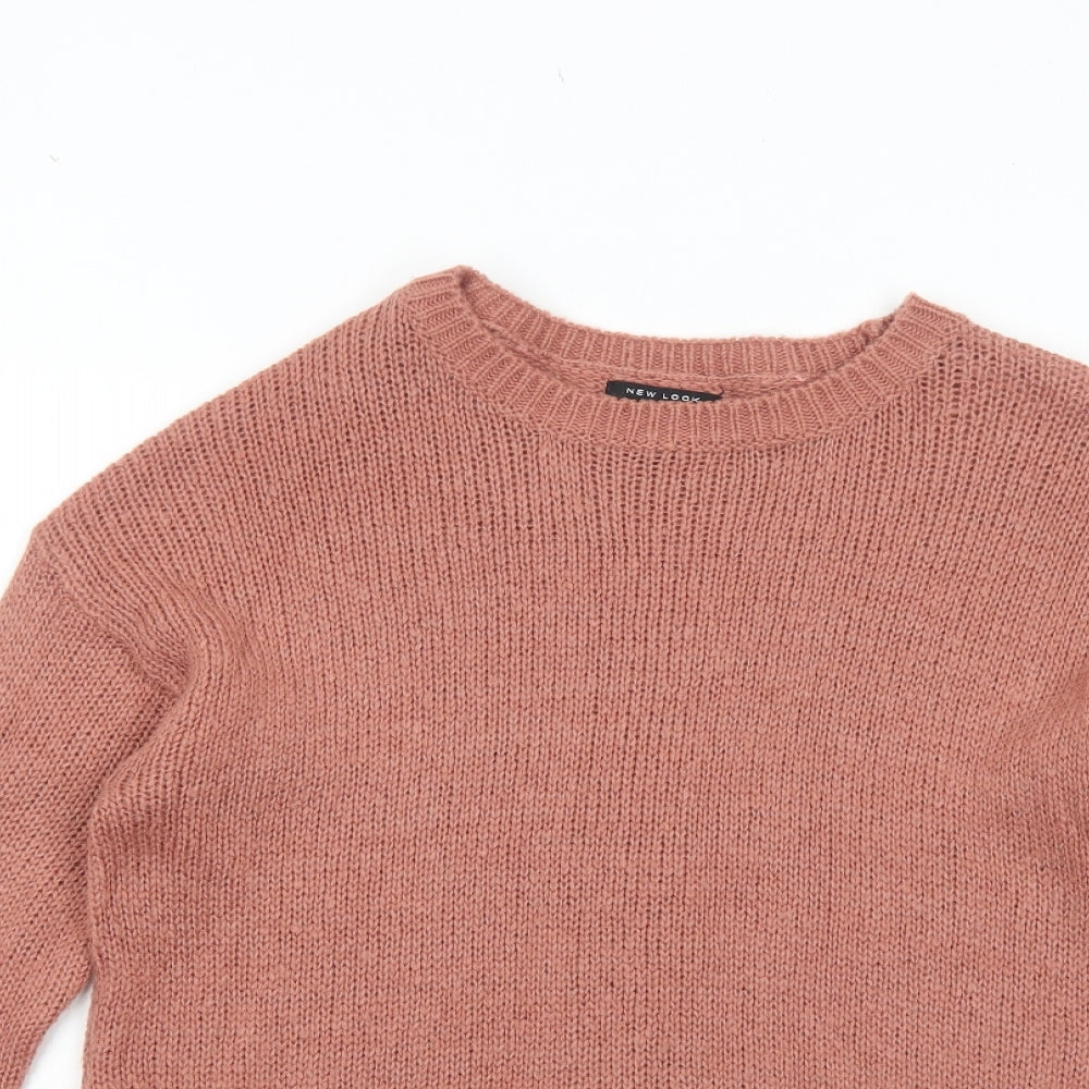 New Look Womens Pink Boat Neck Acrylic Pullover Jumper Size M