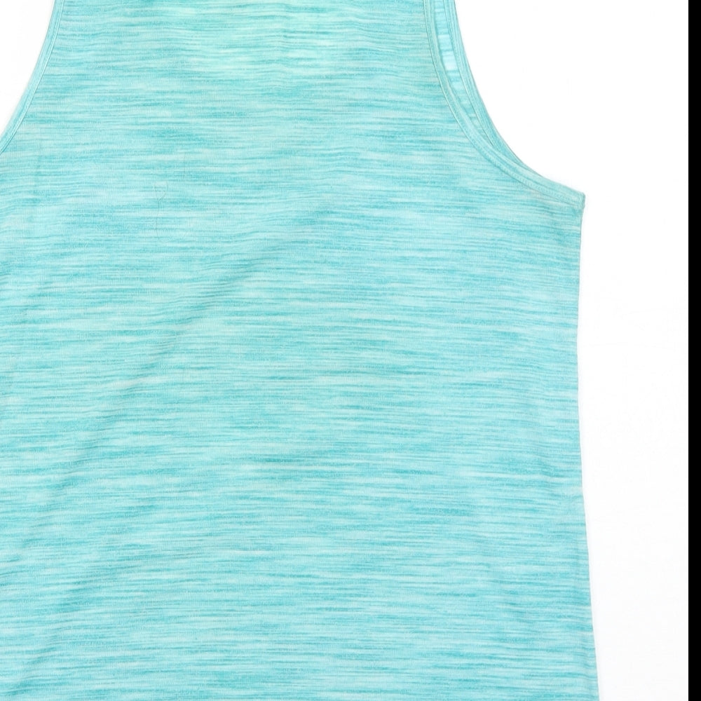 Beach Time Womens Blue Geometric Polyester Basic Tank Size 14 Round Neck
