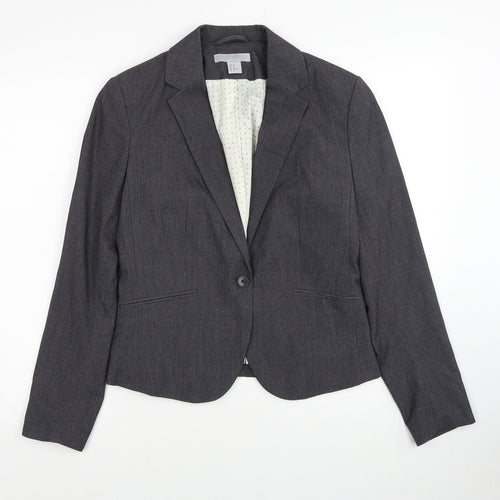 H&M Womens Grey Polyester Jacket Blazer Size 12