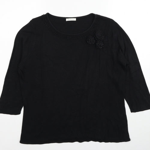 Berkertex Womens Black Round Neck Acrylic Pullover Jumper Size 20 - Flower Detail