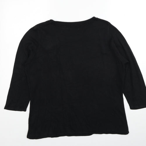 Berkertex Womens Black Round Neck Acrylic Pullover Jumper Size 20 - Flower Detail