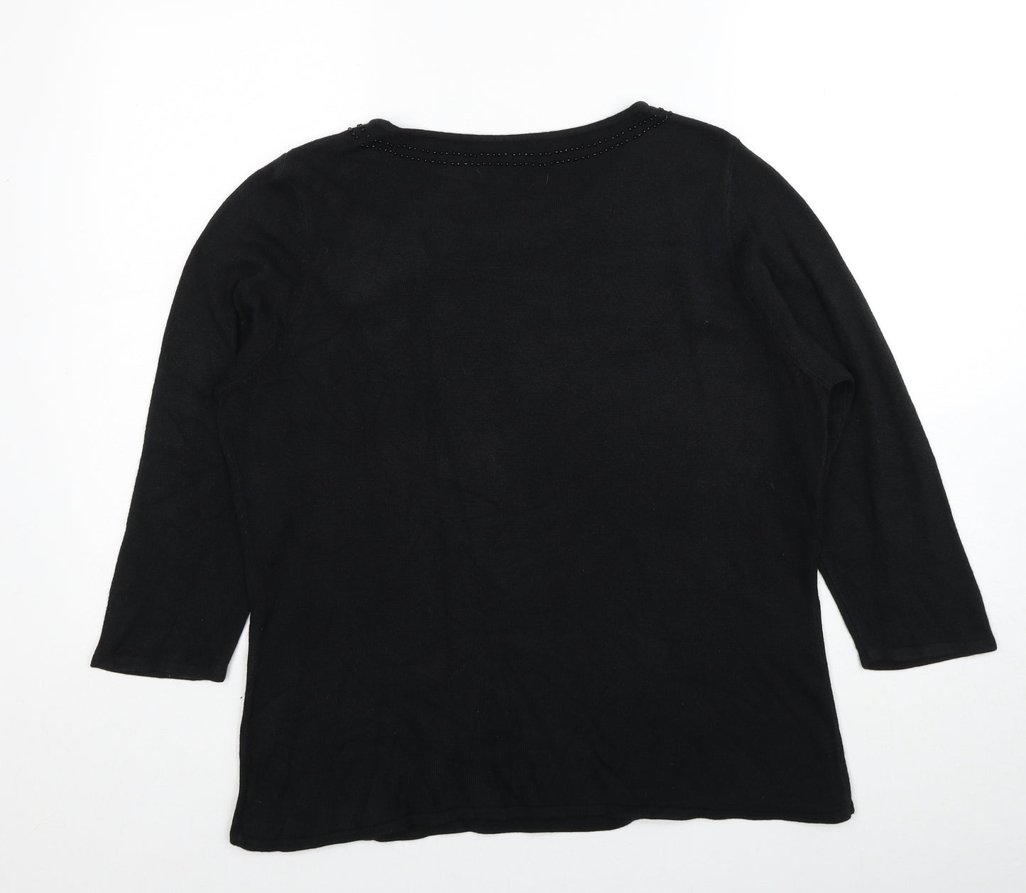 Berkertex Womens Black Round Neck Acrylic Pullover Jumper Size 20 - Flower Detail