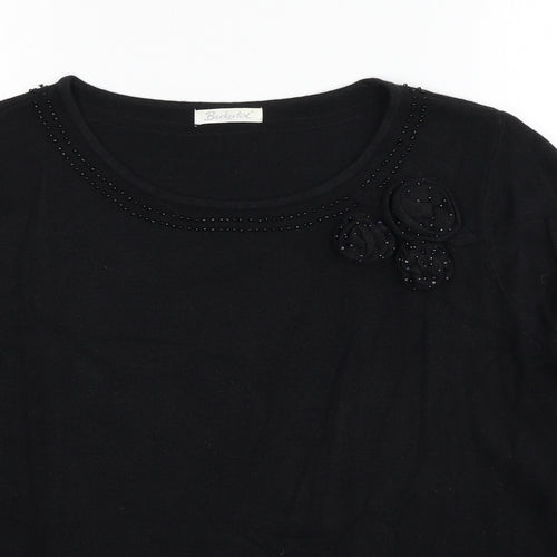 Berkertex Womens Black Round Neck Acrylic Pullover Jumper Size 20 - Flower Detail