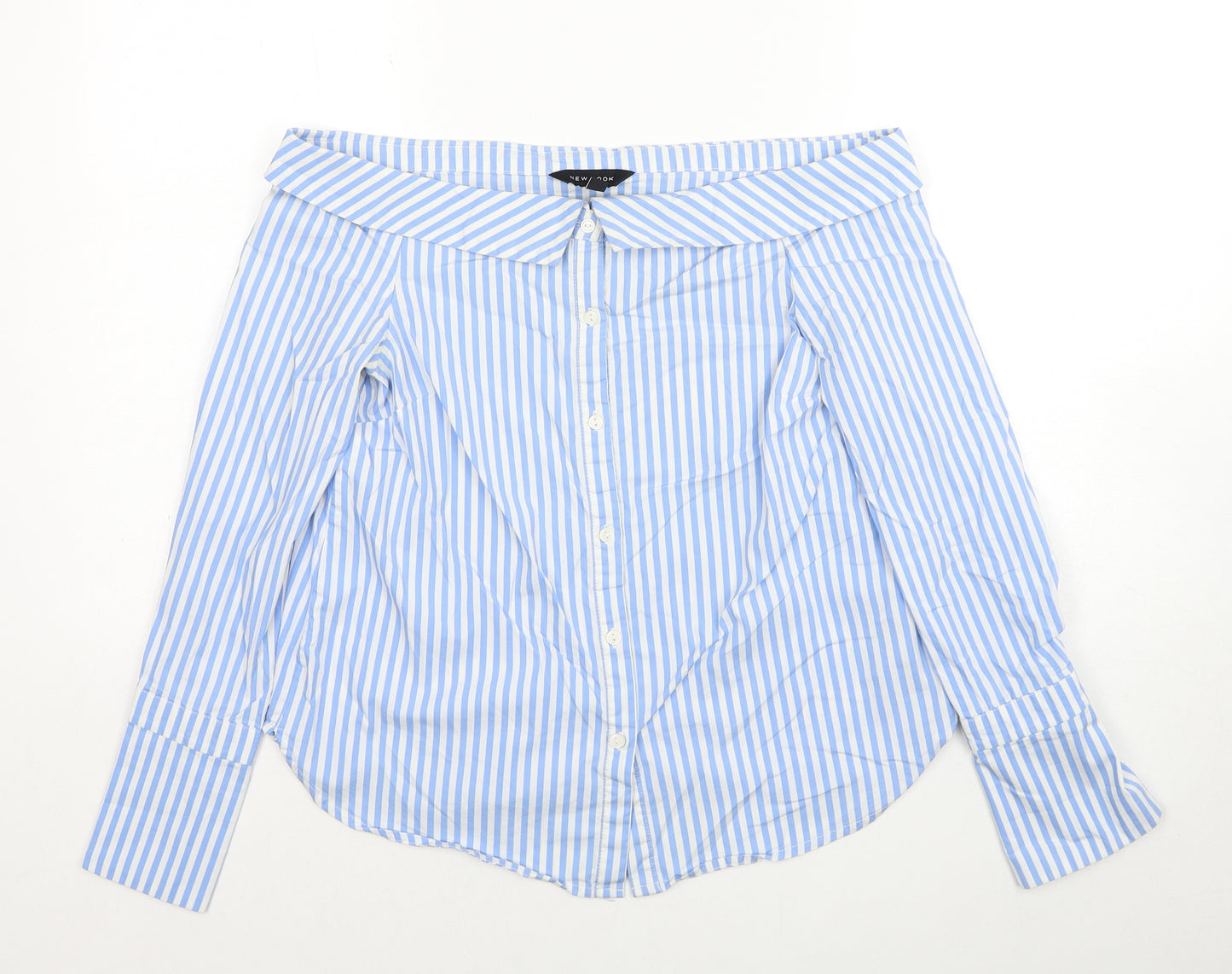 New Look Womens Blue Striped Cotton Basic Blouse Size 6 Off the Shoulder