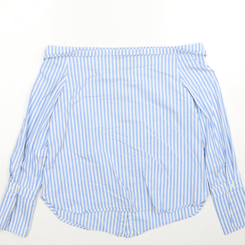 New Look Womens Blue Striped Cotton Basic Blouse Size 6 Off the Shoulder
