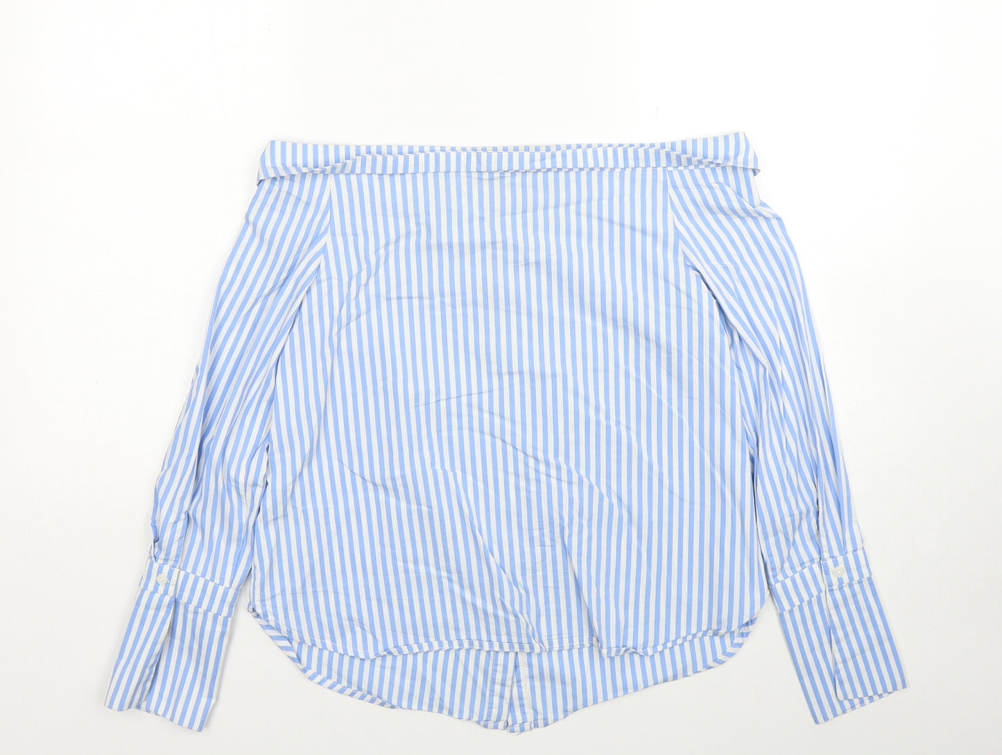 New Look Womens Blue Striped Cotton Basic Blouse Size 6 Off the Shoulder