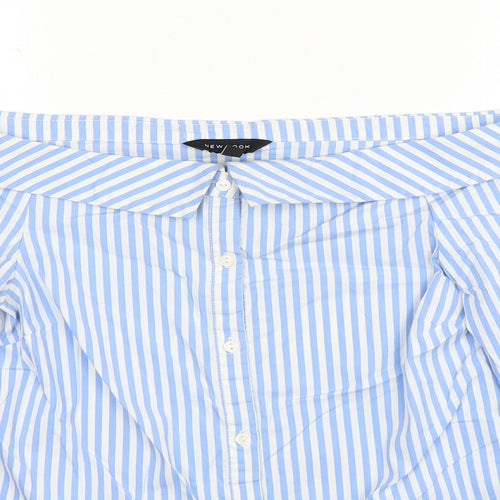 New Look Womens Blue Striped Cotton Basic Blouse Size 6 Off the Shoulder