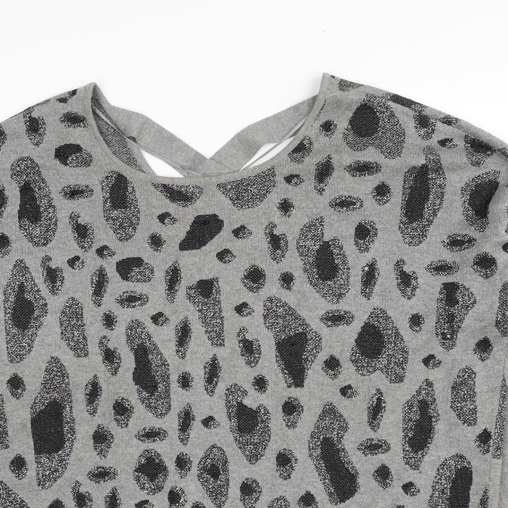 Fransa Womens Grey Round Neck Geometric Viscose Pullover Jumper Size L