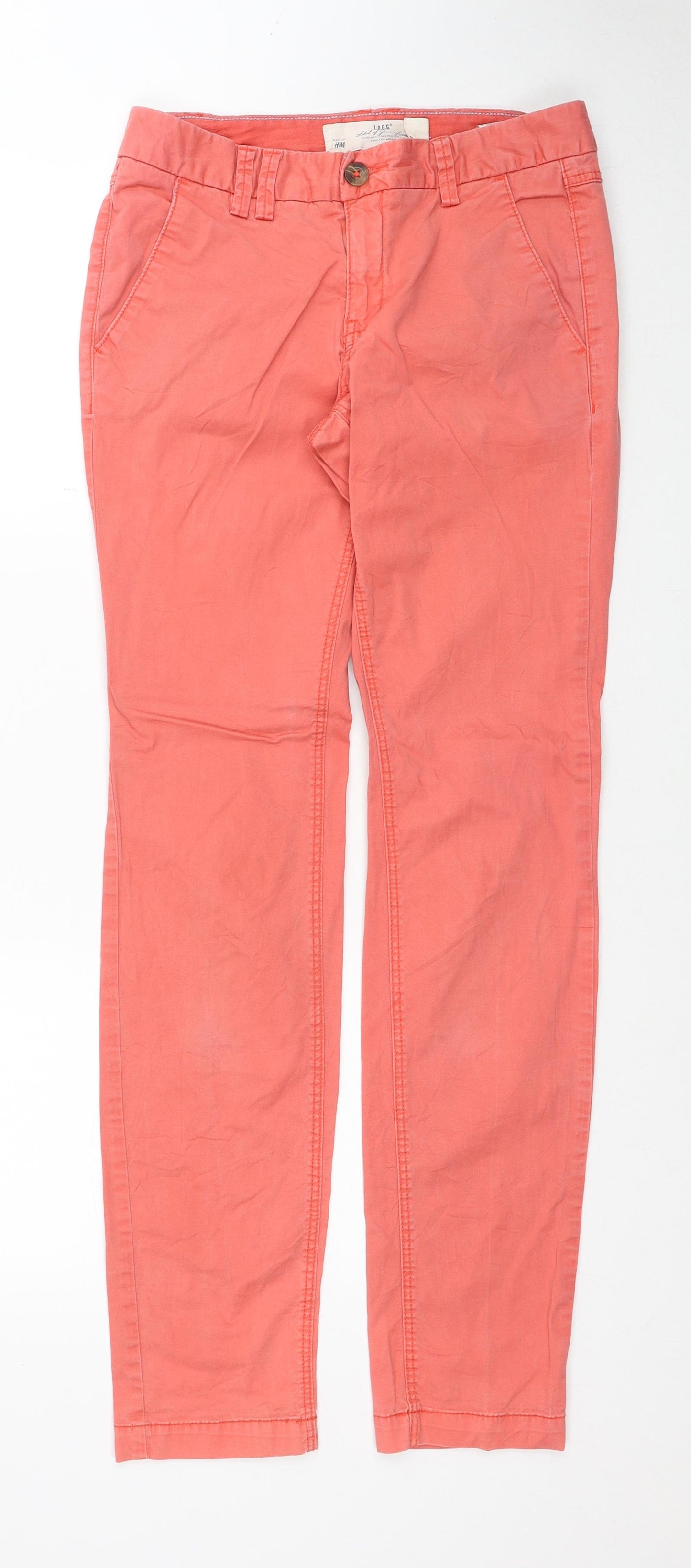 H&M Womens Red Cotton Trousers Size 6 Regular Zip