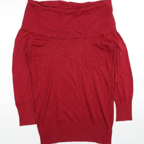 ZOOMP Womens Red Roll Neck Cotton Pullover Jumper Size M